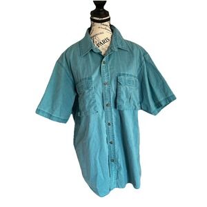 Men's RedHead Size L Short Sleeve Shirt  Teal Button Down Fishing Pockets